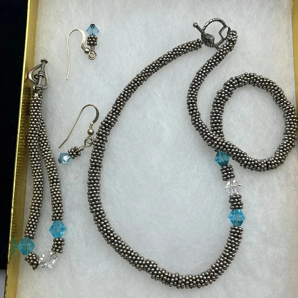 Vintage Sterling 925 Southwestern Jewelry Set - Necklace Bracelet Earrings - Picture 4 of 14